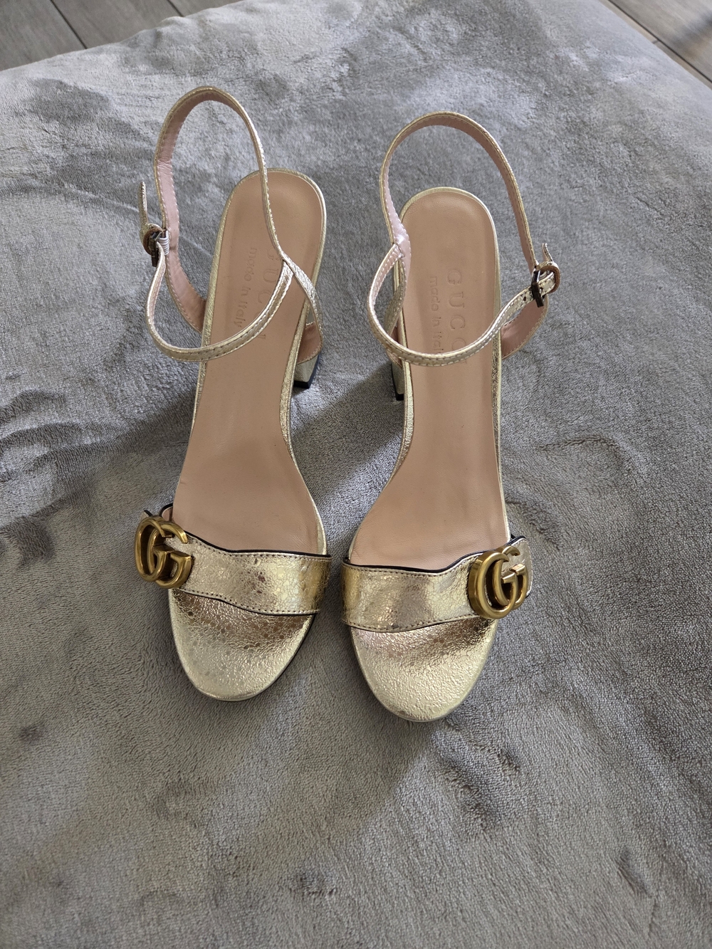 Gucci Metallic Gold GG Buckle Slingback Heels Size 41